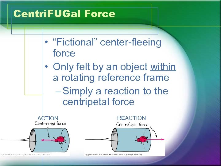 Centri. FUGal Force • “Fictional” center-fleeing force • Only felt by an object within