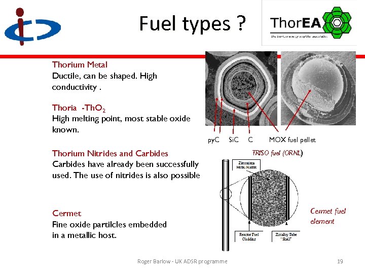 Fuel types ? Thorium Metal Ductile, can be shaped. High conductivity. Thoria -Th. O