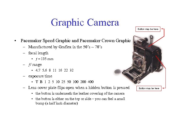 Graphic Camera Button may be here • Pacemaker Speed Graphic and Pacemaker Crown Graphic