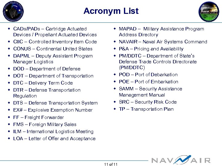 Acronym List w CADs/PADs – Cartridge Actuated Devices / Propellant Actuated Devices w CIIC