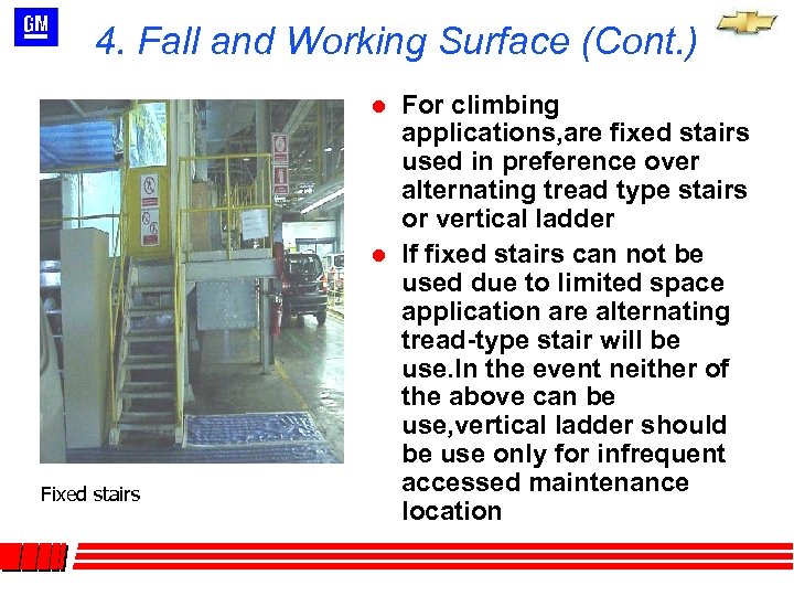 4. Fall and Working Surface (Cont. ) l l Fixed stairs For climbing applications,