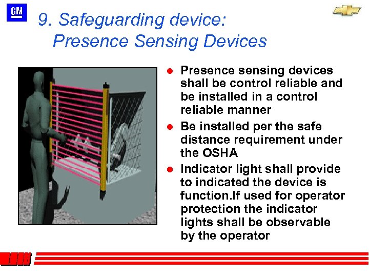 9. Safeguarding device: Presence Sensing Devices l l l Presence sensing devices shall be