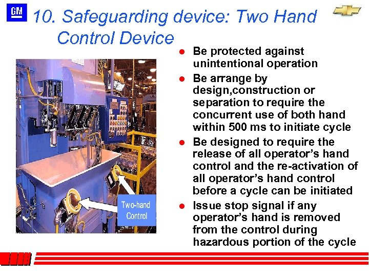 10. Safeguarding device: Two Hand Control Device l l Be protected against unintentional operation