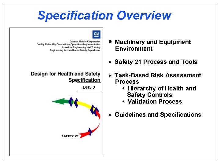 Specification Overview · Machinery and Equipment Environment · Safety 21 Process and Tools DHS