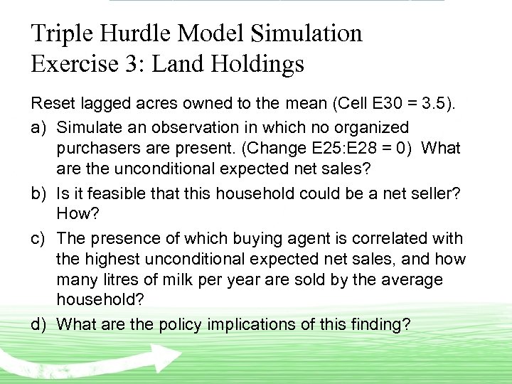 Triple Hurdle Model Simulation Exercise 3: Land Holdings Reset lagged acres owned to the