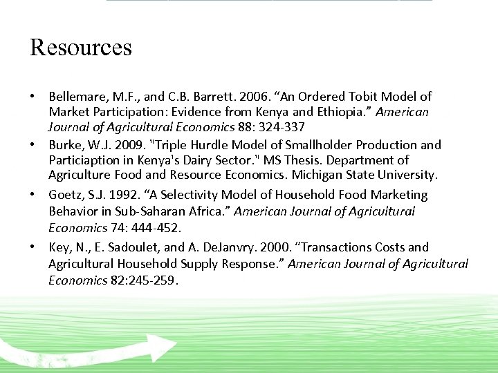 Resources • Bellemare, M. F. , and C. B. Barrett. 2006. “An Ordered Tobit