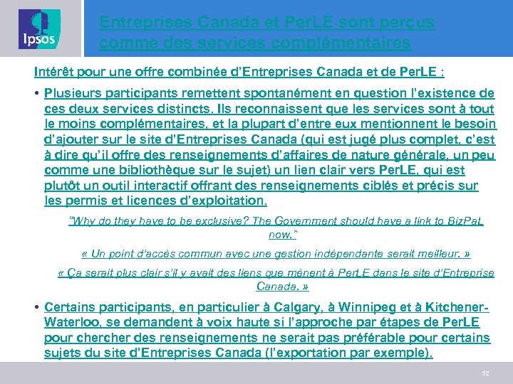 Entreprises Canada et Per. LE sont perçus comme des services complémentaires Intérêt pour une