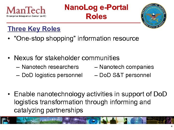 Nano. Log e-Portal Roles Three Key Roles • “One-stop shopping” information resource • Nexus