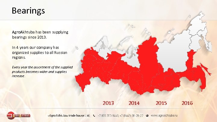 Bearings Agro. Akhtuba has been supplying bearings since 2013. In 4 years our company
