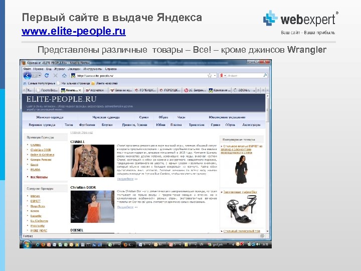 Первый сайте в выдаче Яндекса www. elite-people. ru Представлены различные товары – Все! –