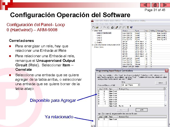 Configuración Operación del Software Configuración del Panel– Loop 0 (Hardwired) – ARM-9008 Correlaciones n