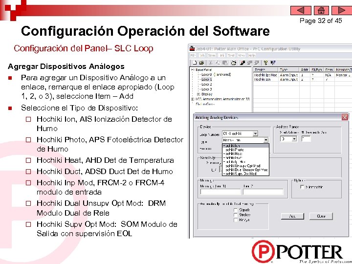 Configuración Operación del Software Configuración del Panel– SLC Loop Agregar Dispositivos Análogos n Para