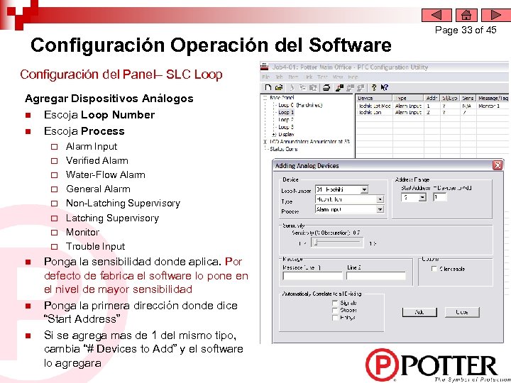 Configuración Operación del Software Configuración del Panel– SLC Loop Agregar Dispositivos Análogos n Escoja