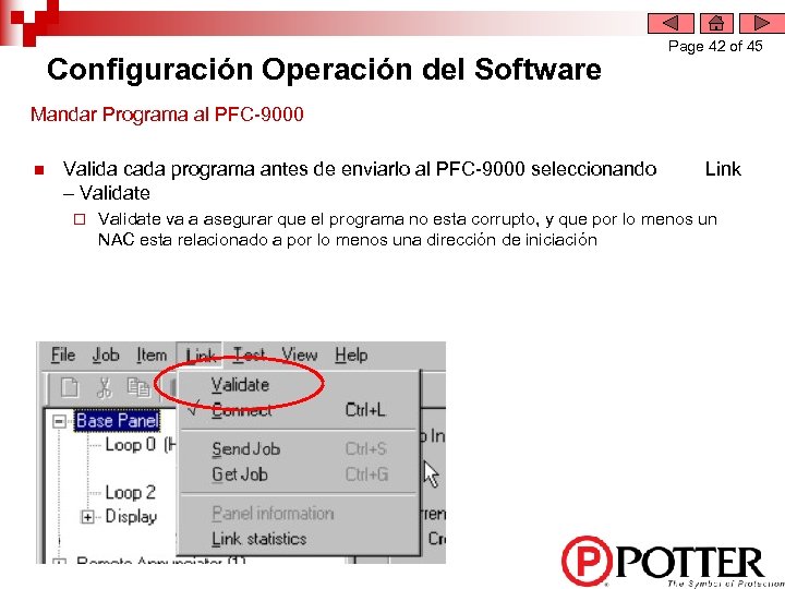 Configuración Operación del Software Page 42 of 45 Mandar Programa al PFC-9000 n Valida