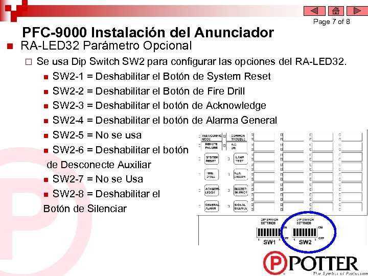 PFC-9000 Instalación del Anunciador n Page 7 of 8 RA-LED 32 Parámetro Opcional ¨