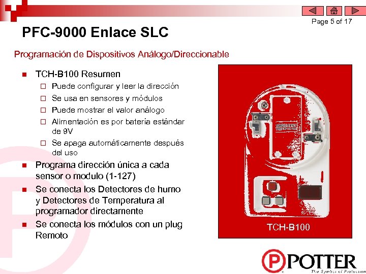 Page 5 of 17 PFC-9000 Enlace SLC Programación de Dispositivos Análogo/Direccionable n TCH-B 100