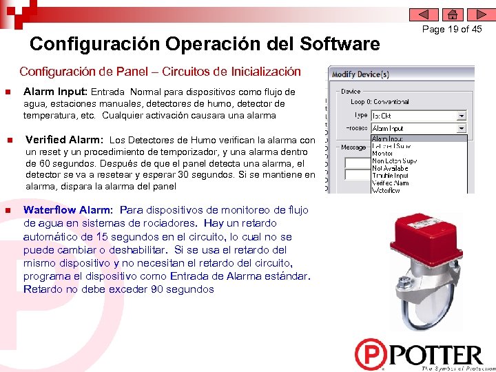 Configuración Operación del Software Configuración de Panel – Circuitos de Inicialización n Alarm Input: