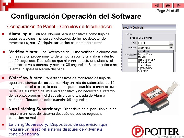 Configuración Operación del Software Configuración de Panel – Circuitos de Inicialización n Alarm Input: