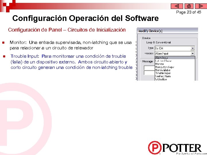 Configuración Operación del Software Configuración de Panel – Circuitos de Inicialización n Monitor: Una