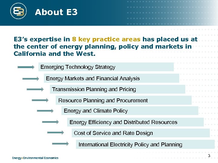 About E 3’s expertise in 8 key practice areas has placed us at the