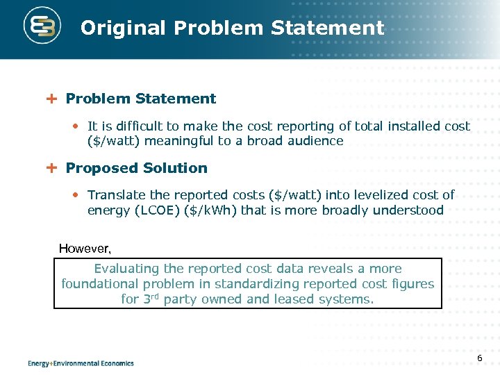 Original Problem Statement • It is difficult to make the cost reporting of total