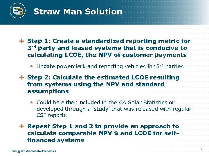 Straw Man Solution Step 1: Create a standardized reporting metric for 3 rd party