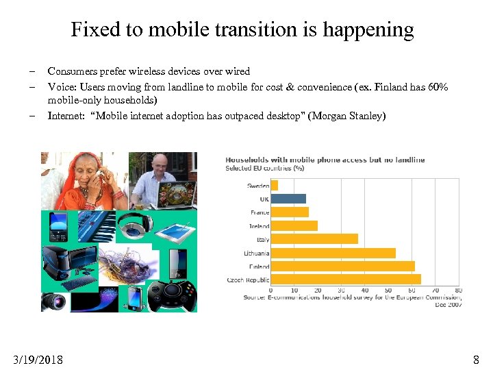Fixed to mobile transition is happening – – – Consumers prefer wireless devices over