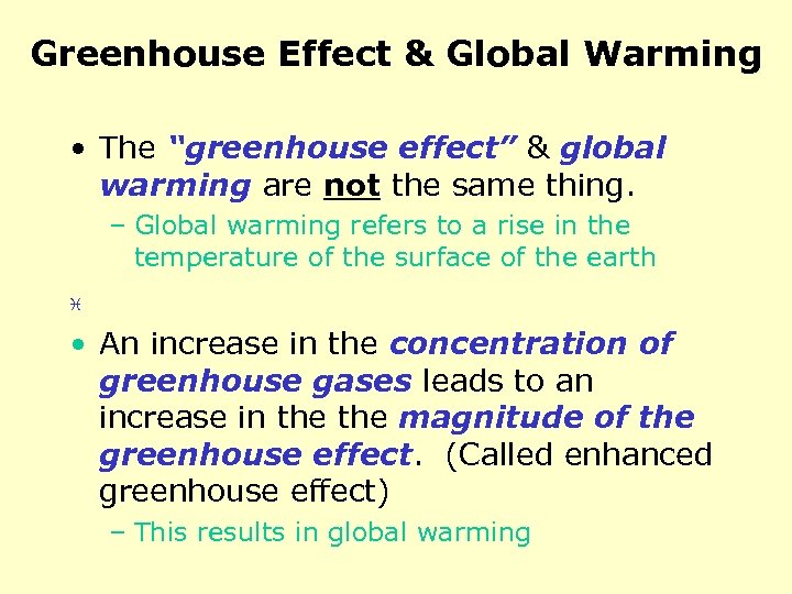 Greenhouse Effect & Global Warming • The “greenhouse effect” & global warming are not
