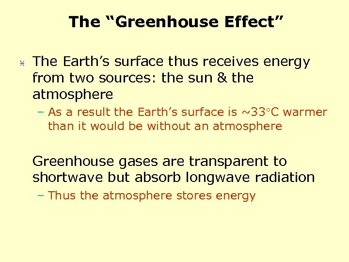 The “Greenhouse Effect” i The Earth’s surface thus receives energy from two sources: the