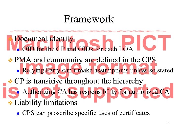 Framework v Document l OID for the CP and OIDs for each LOA v