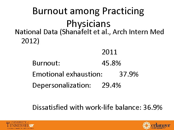 Burnout among Practicing Physicians National Data (Shanafelt et al. , Arch Intern Med 2012)