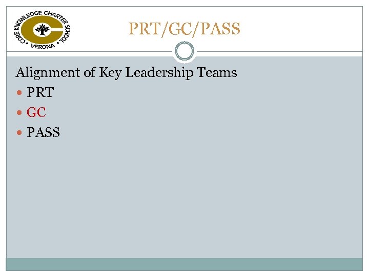 PRT/GC/PASS Alignment of Key Leadership Teams PRT GC PASS 
