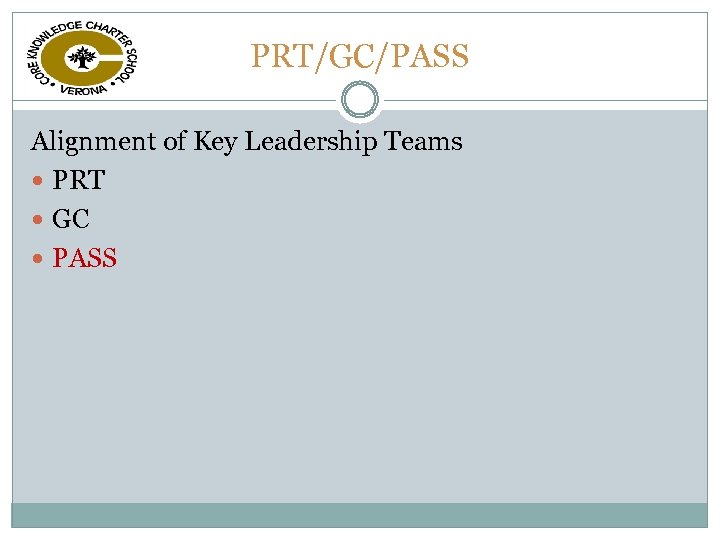 PRT/GC/PASS Alignment of Key Leadership Teams PRT GC PASS 
