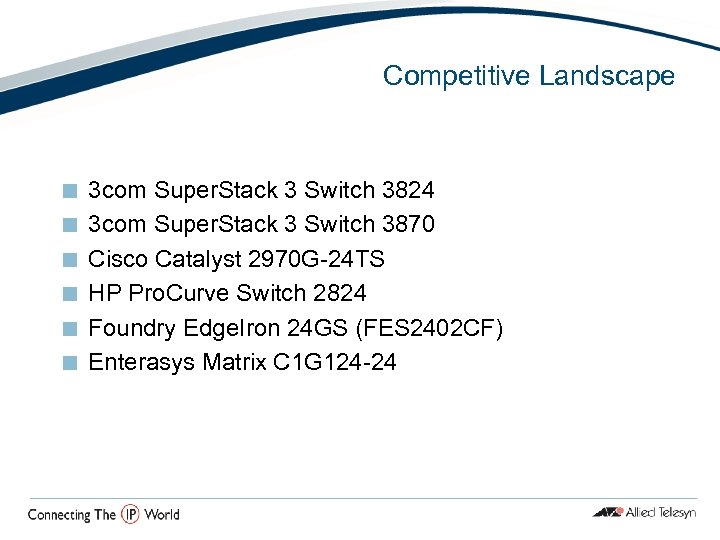 Competitive Landscape ¢ ¢ ¢ 3 com Super. Stack 3 Switch 3824 3 com