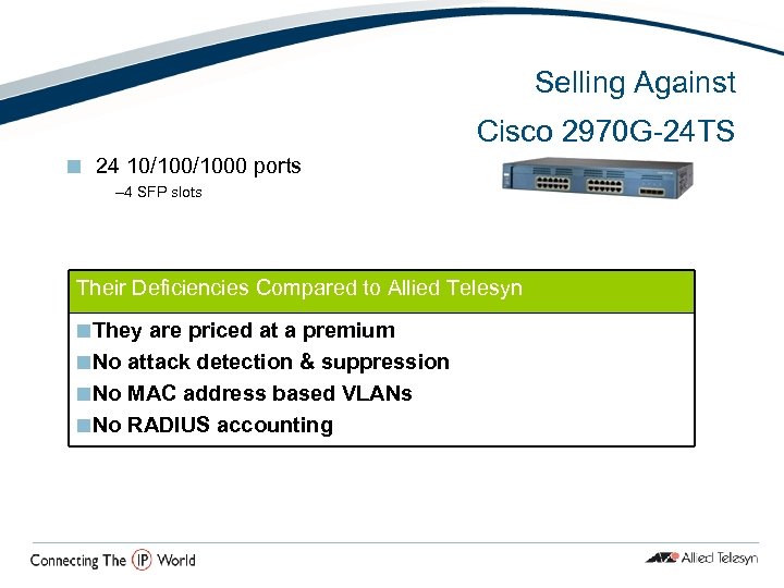 Selling Against Cisco 2970 G-24 TS ¢ 24 10/1000 ports – 4 SFP slots