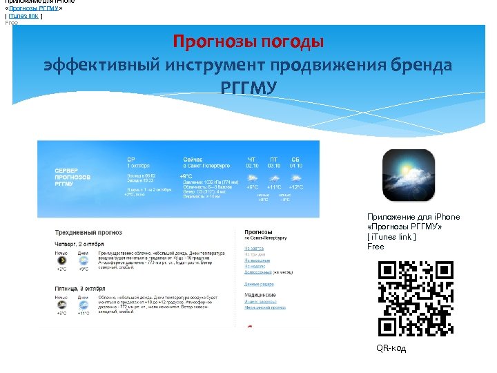 Приложение для i. Phone «Прогнозы РГГМУ» [ i. Tunes link ] Free Прогнозы погоды