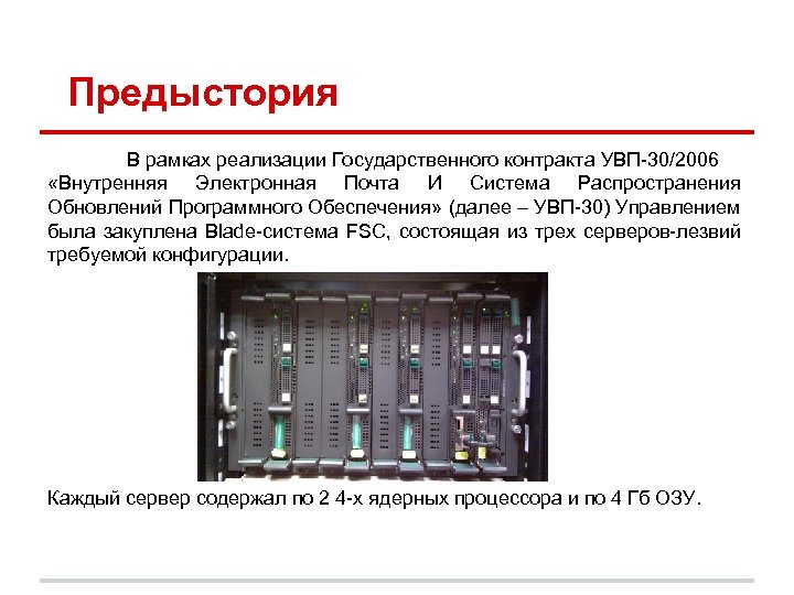 Предыстория В рамках реализации Государственного контракта УВП-30/2006 «Внутренняя Электронная Почта И Система Распространения Обновлений