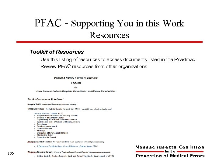 PFAC - Supporting You in this Work Resources Toolkit of Resources Use this listing