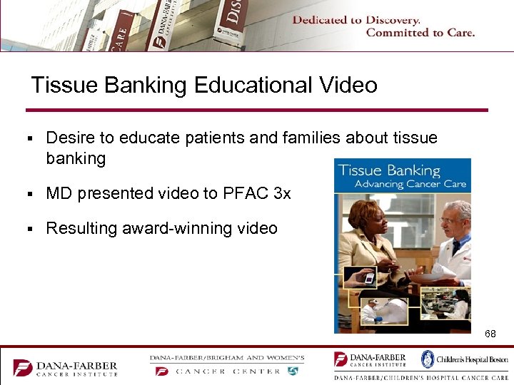 Tissue Banking Educational Video § Desire to educate patients and families about tissue banking