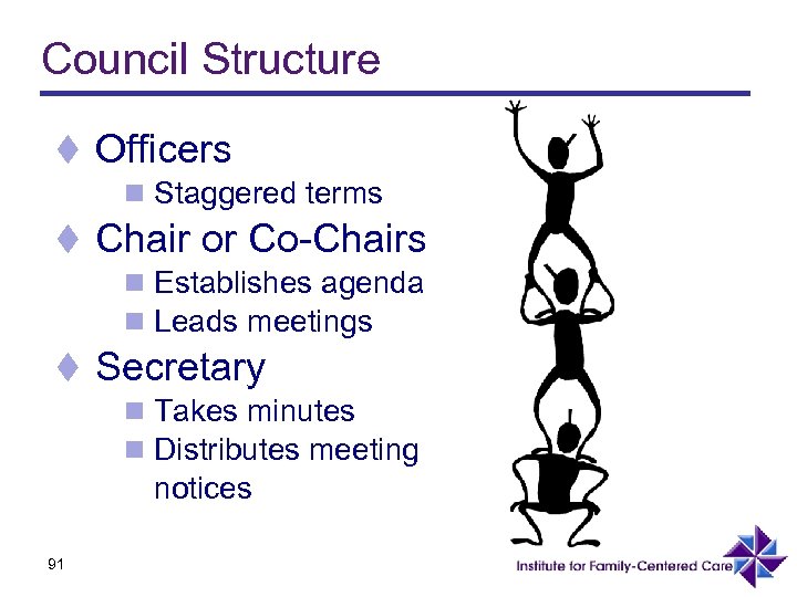 Council Structure t Officers n Staggered terms t Chair or Co-Chairs n Establishes agenda