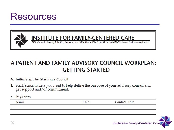 Resources t Institute for Family-Centered Care website tools ¨www. familycenteredcare. org ¨Click on “Tools