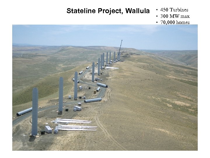 Stateline Project, Wallula • 450 Turbines • 300 MW max • 70, 000 homes