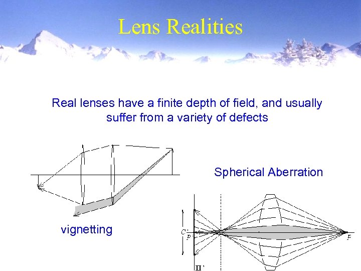 Lens Realities Real lenses have a finite depth of field, and usually suffer from