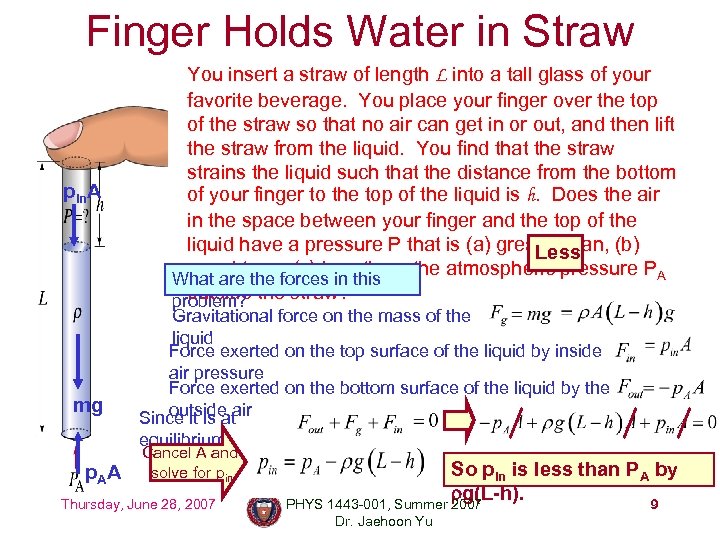 Finger Holds Water in Straw pin. A mg You insert a straw of length