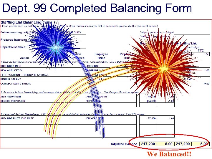 Dept. 99 Completed Balancing Form We Balanced!! 