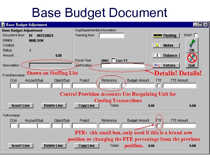 Base Budget Document Shown on Staffing List Details! Central Provision Account: Use Bargaining Unit