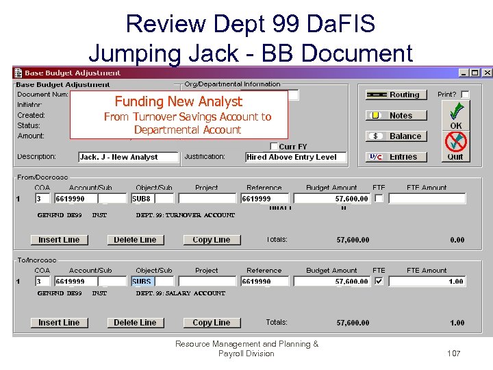 Review Dept 99 Da. FIS Jumping Jack - BB Document Funding New Analyst From