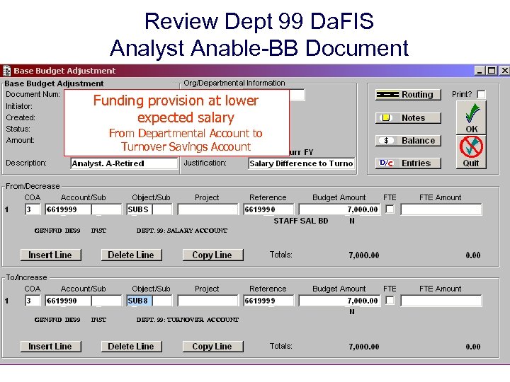 Review Dept 99 Da. FIS Analyst Anable-BB Document Funding provision at lower expected salary