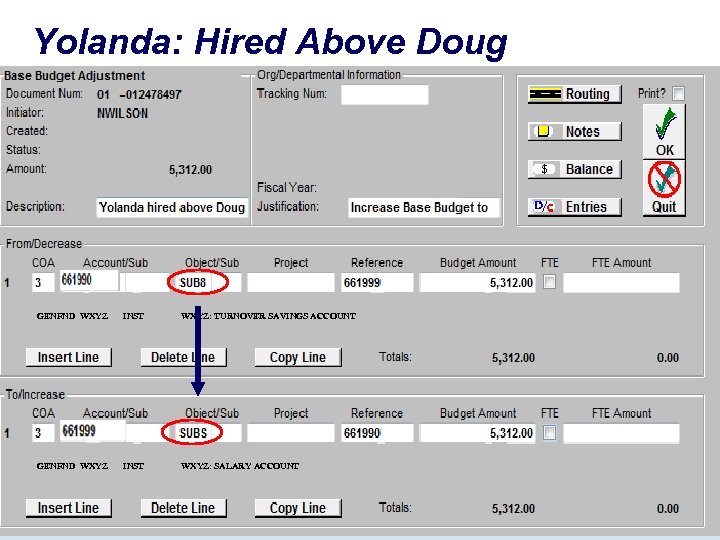 Yolanda: Hired Above Doug GENFND WXYZ INST WXYZ: TURNOVER SAVINGS ACCOUNT GENFND WXYZ INST
