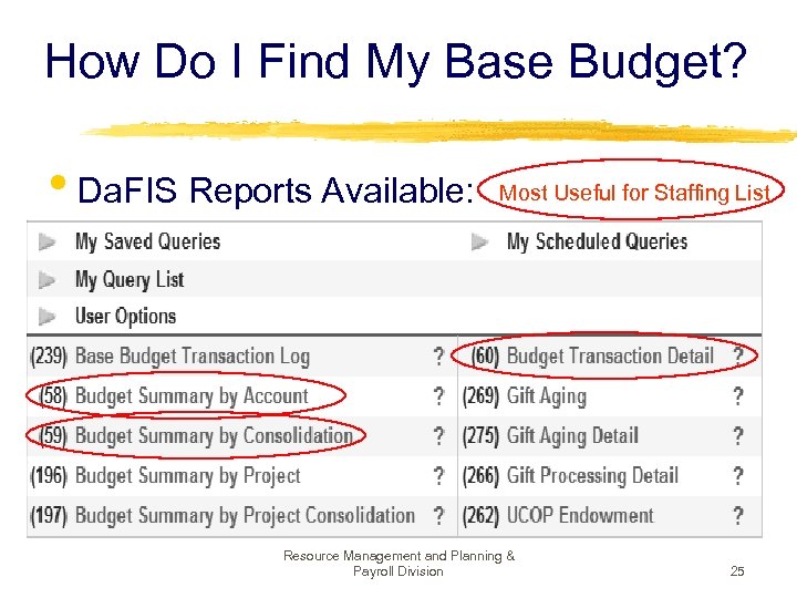 How Do I Find My Base Budget? • Da. FIS Reports Available: Most Useful